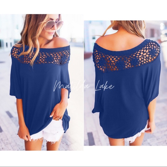 Matilda Lake Tops - Lyla Crochet Neck Off The Shoulder Top